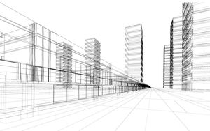 Gambar latar belakang PPT dari perspektif garis kota abstrak