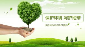 Environmental protection PPT template of green tree grass background