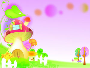 Color beautiful cartoon mushroom house PPT background picture