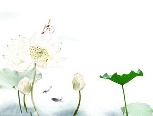 Immagine del fondo PPT di stile cinese della carpa del loto dell'inchiostro