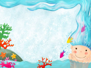 藍色珊瑚人物卡通PPT背景圖片