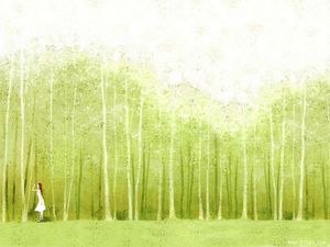 Frosted material painted forest characters PPT background picture