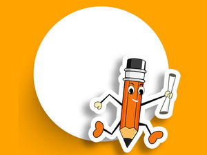 Cartoon pencil white border PPT background picture on yellow background