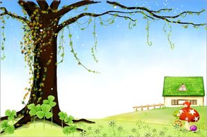 Imagen de fondo PPT de dibujos animados de árbol grande marrón