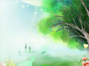 Paisaje pintado árbol grande de dibujos animados imagen de fondo PPT