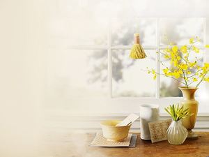 Obraz tła PPT wazonu i porcelanowej miski z kwiatami