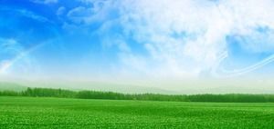 Ciel bleu et nuages ​​blancs herbe verte PPT photo d'arrière-plan