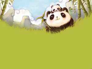 Imagen de fondo PPT de panda gigante y panda rojo en bosque de bambú verde
