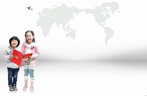 PPT фоновое изображение двух детей с рекламными материалами в руках