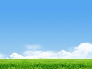 Blue sky and white clouds grassland natural scenery PowerPoint background picture