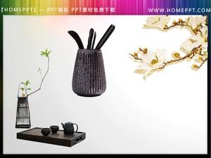 A set of free buckle flowers and birds plum blossom PPT illustration material