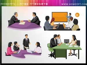 4 color business meeting PPT cut pictures