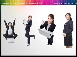 Four PPT illustrations of women in business suits wearing suits