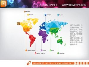色低平面ポリゴンPPT世界地図
