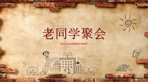 Dynamic old school party PPT template on brick wall background