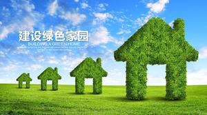 Yeşil bir ev teması düşük karbonlu çevre koruma PPT şablonu oluşturma