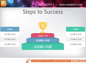 Renkli adımlar başarı kupa hiyerarşi ilişkisi PPT grafiği