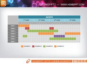 Kolorowy płaski miesięczny wykres PPT Gantta