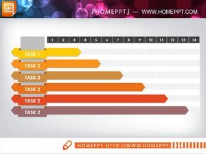 Flat PPT Gantt chart dalam tiga warna