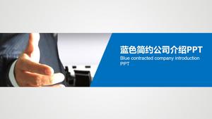 Firmenprofil PPT-Vorlage mit einfachem blauem Gestenhintergrund zum kostenlosen Download