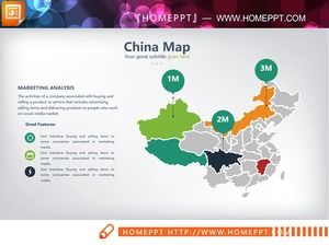 色付きの中国地図PPTチャートとテキストの説明