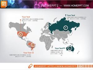 Zielono-szary pomarańczowy trójkolorowy wykres PPT mapy świata