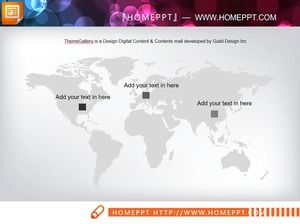 Três cinza e elegante mapa do mundo PPT gráficos