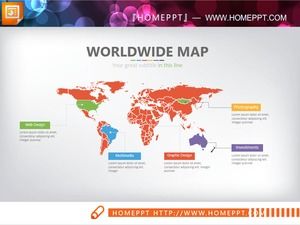 Mapa do mundo multicolor PPT gráfico