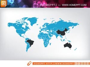 藍色世界地圖PPT圖表免費下載