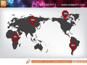 Black flat world map PPT chart