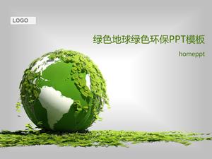 Modello PPT di tema di protezione ambientale su sfondo verde terra