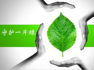 Protect a piece of green background green environmental protection PowerPoint Template Download