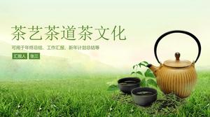 Zarif yeşil taze stil çay sanatı çay töreni çay kültürü teması ppt şablonu