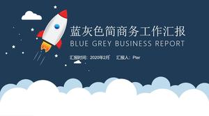 Ppt-Vorlage des einfachen Geschäftsarbeitsberichts der kleinen Rakete blau grau