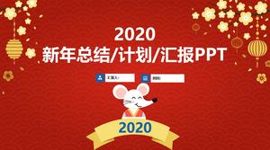Prosty i świąteczny szablon planu pracy ppt motywu chińskiego szczura wiatrowego roku