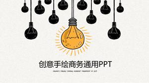 Creative hand drawn light bulb main picture cartoon style business report universal ppt template