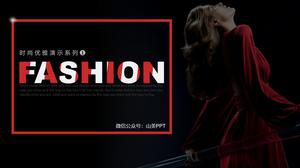 Rote und schwarze einfache Modekleidungsmagazinart-Geschäftszusammenfassungsberichtanzeige-ppt-Schablone