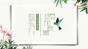 花と鳥の小さな新鮮な緑の美しい文学スタイルのpptテンプレート
