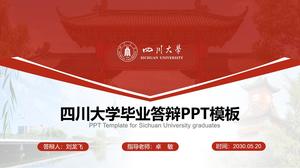 Template ppt pertahanan tesis Universitas Sichuan gaya geometris merah meriah