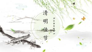 Brisa de primavera pequena tinta fresca estilo chinês qingming tema do festival modelo ppt