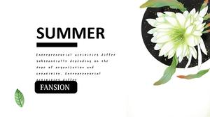 Revista de atmosfera minimalista, plantas eólicas e flores, ventilador literário modelo ppt