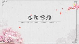 Plantilla ppt de tema de primavera de estilo chino clásico tristeza de primavera de flores que caen