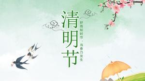 복숭아 꽃 제비 봄 바람 작은 신선한 중국 스타일 청명 축제 PPT 템플릿