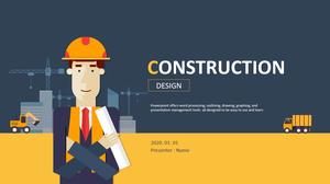 Vector cartoon European and American style construction company employees year-end work report ppt template