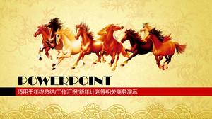 Horse galloping-auspicious pattern nostalgic antique background year-end summary report ppt template