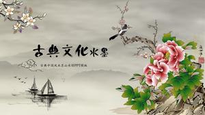 Bujor ramură pasăre cultură clasică cerneală stil chinezesc sumar raport ppt șablon