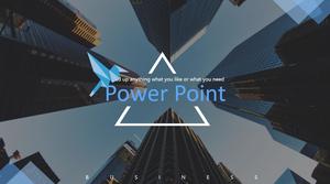 Thousand paper cranes-tall building big picture cover background geometric creative blue universal business ppt template