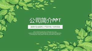 Desenho animado folha verde pequeno fresco plano modelo ppt de perfil da empresa