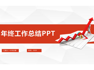 Plantilla ppt de informe de resumen de fin de año de negocios rojo fondo gris bajo triángulo