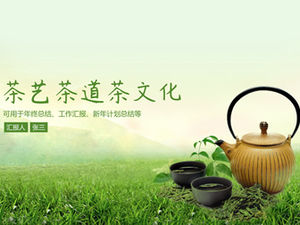 Elegancki zielony świeży styl herbaty sztuka ceremonii parzenia herbaty motywu kultury herbaty ppt szablon
